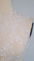 Pearl Appliques for Wedding Dress Off-White/ Floral Lace Patches/ Embroidered Lace Appliques/ Lace Appliques// A21-216