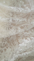 Filigree beaded embroidery, bridal lace with symmetrical pattern, floral bridal lace // L25-792