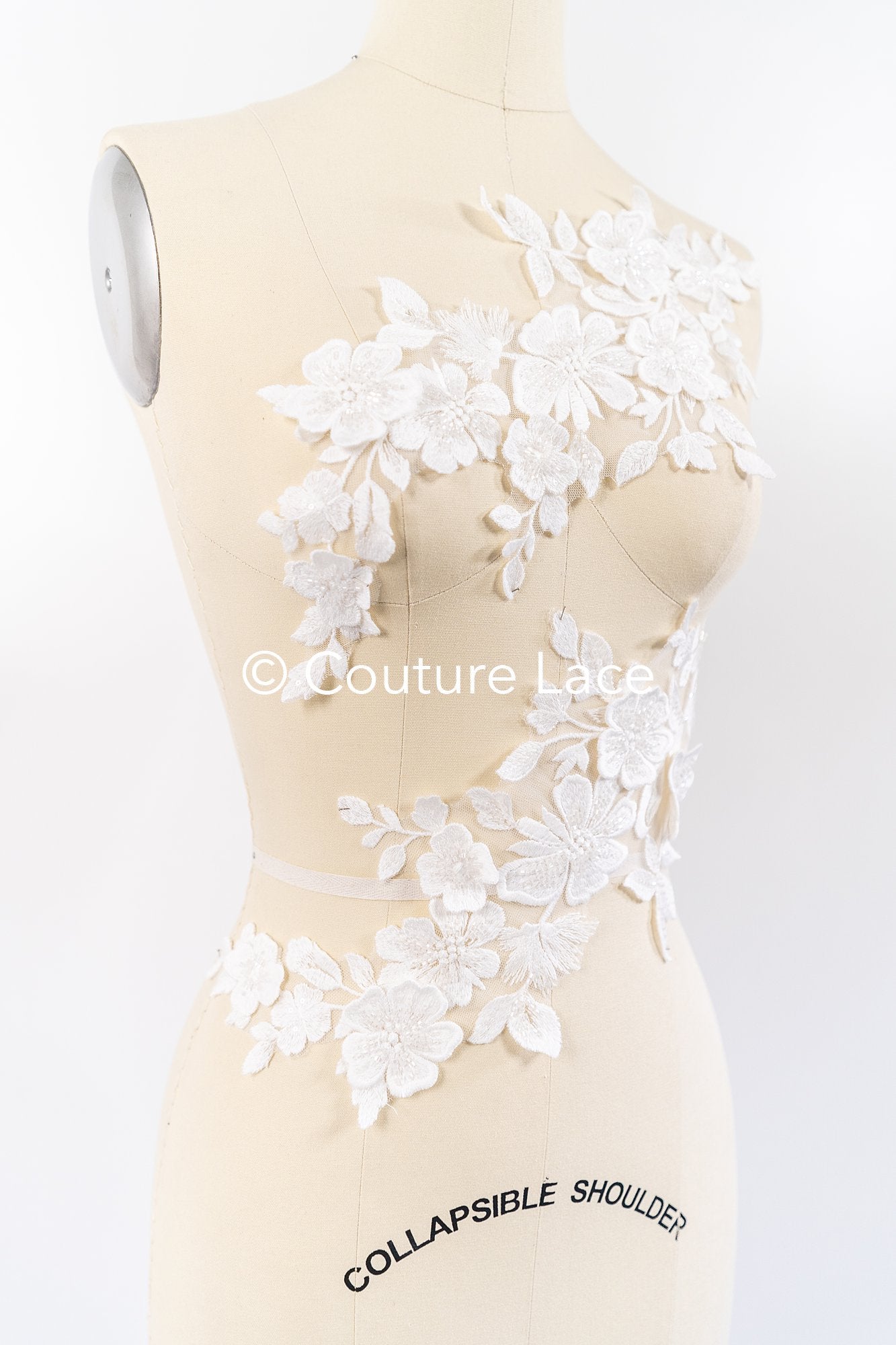 Romantische Applikation off-white/ Brautapplikation mit 3D Blumen & Perlen/ Brautkleid Spitzenapplikation/ Blumen Brautspitze Applikation// A24-383