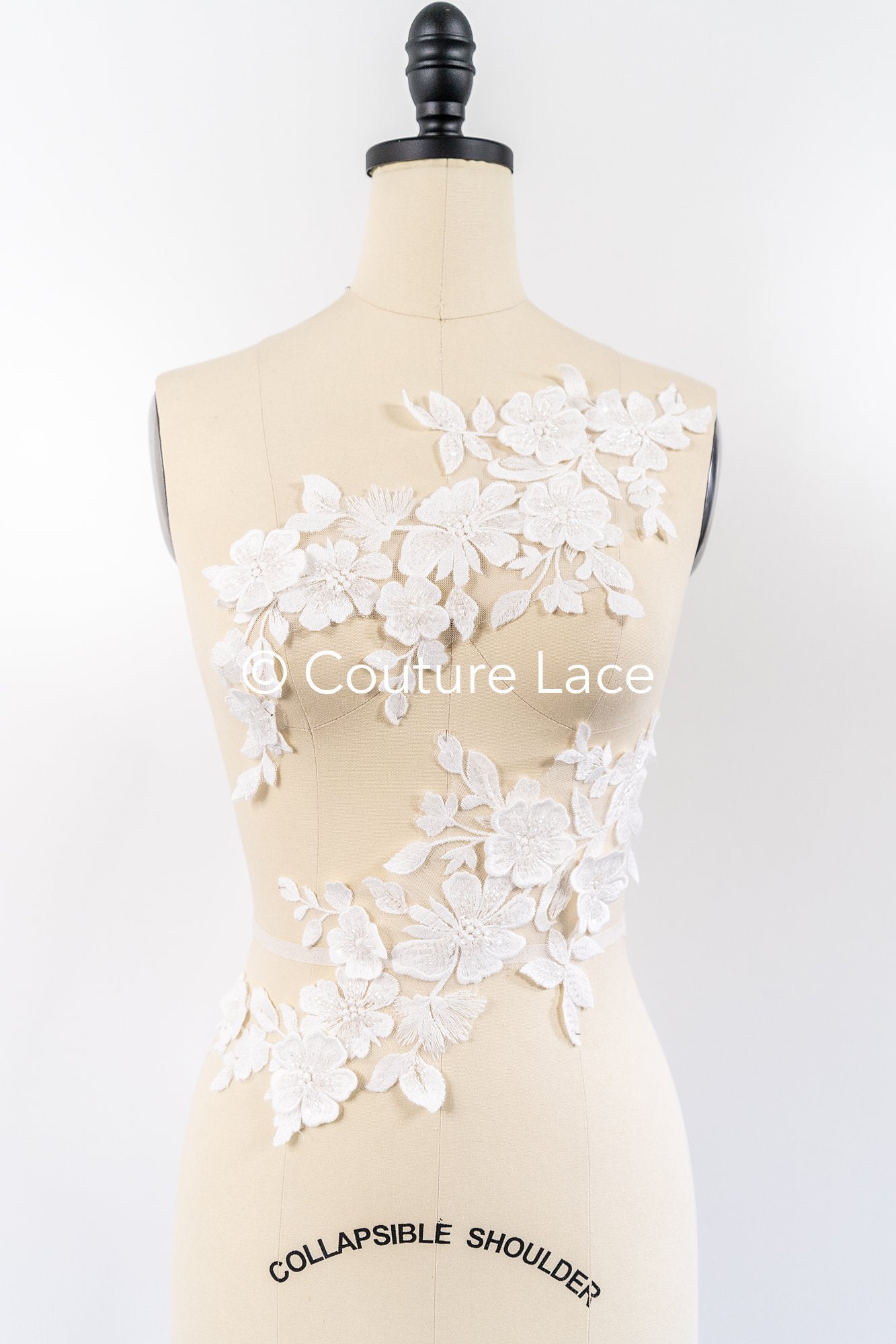 Romantische Applikation off-white/ Brautapplikation mit 3D Blumen & Perlen/ Brautkleid Spitzenapplikation/ Blumen Brautspitze Applikation// A24-383