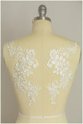 2Stk. Gespiegelte Spitzenblumen Applikation - IVORY/ off-white - Spitzenblume, Spitzenaufnäher, Brautkleid Applikation// A17-013