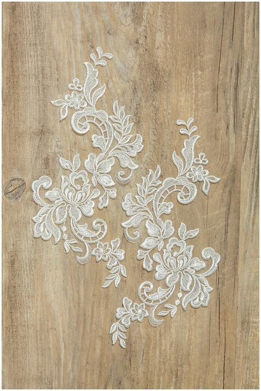 2Stk. Gespiegelte Spitzenblumen Applikation - IVORY/ off-white - Spitzenblume, Spitzenaufnäher, Brautkleid Applikation// A17-013