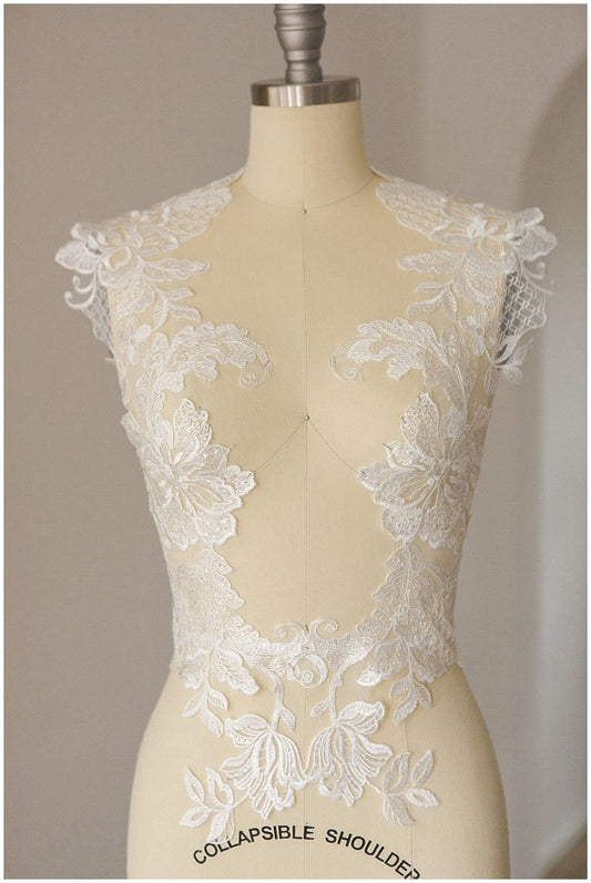 GROßE Blumen Applikation, gespiegelte PAILLETTEN Hochzeitskleid Applikation, große Spitze Blume, Illusion Back Spitze, Blumenspitze// A17-039