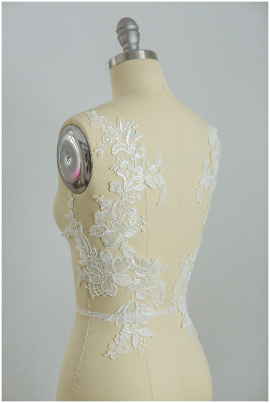 2 PC Spiegel Hochzeitskleid Applikation, Große Spitzen Applikation, Blumen Applikation, große Spitze Blume, Illusion Back Lace, Lace Patch// A17-054