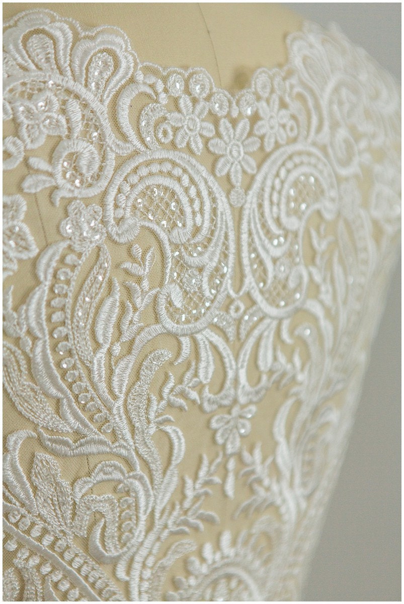GROßE Pailletten Applikation, Spitzenapplikation, Spitzenblume, Spitzenaufnäher, Hochzeitskleid Applikation, Spitzenschmuck, Große Applikation// A17-234
