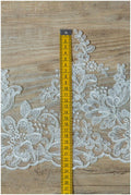 2x large mirrored lace border/ floral off-white lace border/ wedding dress lace// T17-001