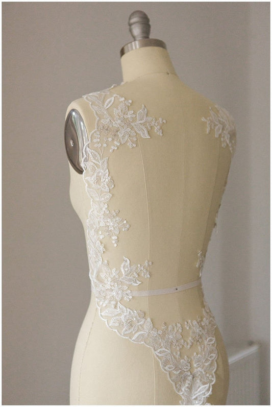 2x 1 yds mirrored silver &amp; OFF-White lace trim/ bridal lace/ lace embroidery// T17-016