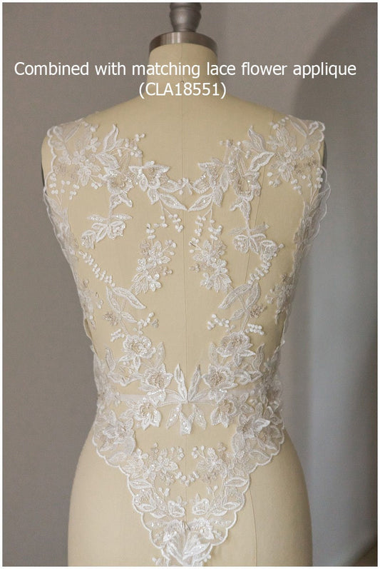 2x 1 yds mirrored silver &amp; OFF-White lace trim/ bridal lace/ lace embroidery// T17-016