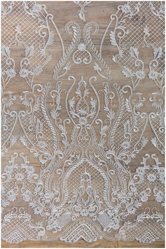 Sehr weiche und schöne Ornamentspitze mit Netzelementen - Hochzeitskleid Spitze, Brautspitze Stoff, Netzspitze Design - off-white// L17-034