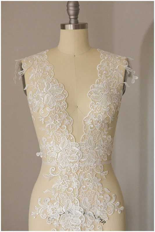 1 Paar / 2x verspiegelte Spitzenborte/ florale Spitzenborte/ Brautkleid Spitzenborte/ Braut Spitzenborte mit Pailletten// T17-005