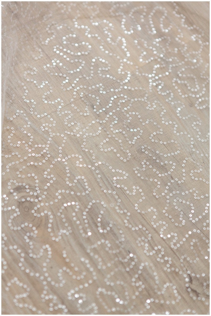 Fine sequin lace/ sequin tulle fabric for wedding dresses/ off-white lace with sequins// L17-067