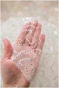 Fine sequin lace/ sequin tulle fabric for wedding dresses/ off-white lace with sequins// L17-067