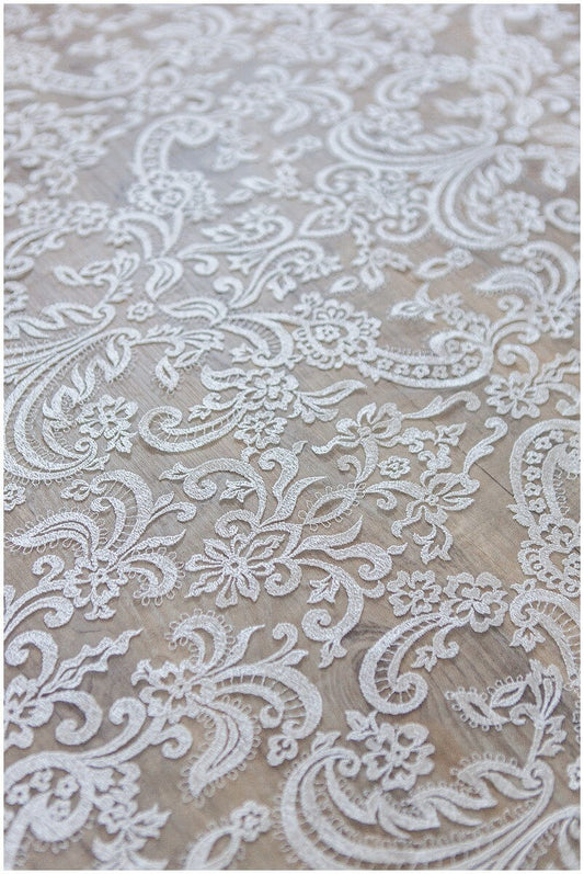 Soft embroidered bridal lace off-white/ Ornament lace fabric/ Guipure lace/ Bridal lace fabric// L17-025