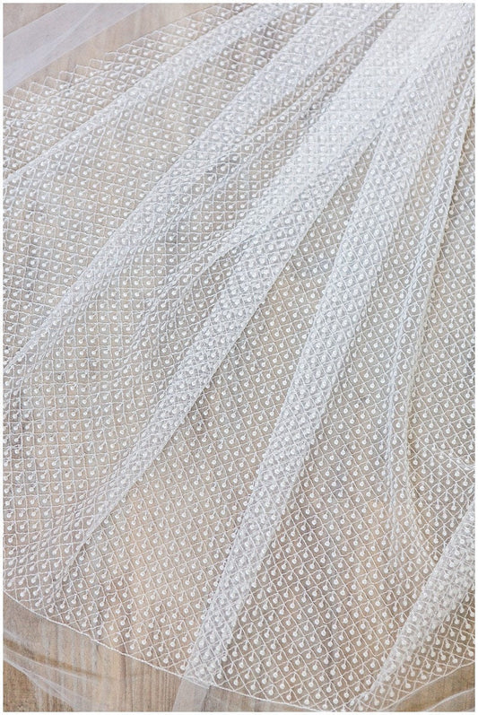 Netzspitze Stoff mit Punkten/ Netzmuster Spitze Off-White/ weiche Brautspitze// L17-064
