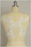 2Stk. gespiegelte Spitzenblume Applikation - IVORY/ SILBER - Spitzenblume, Spitzenaufnäher, Brautkleid Applikation// A17-015