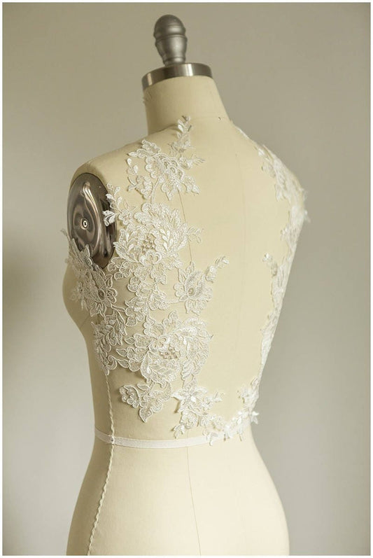 2 PC Spiegel Hochzeitskleid Blume Applikation, Große Spitzen Applikation, große Spitze Blume, Illusion Back Lace, Laceflowe Patch// A17-053