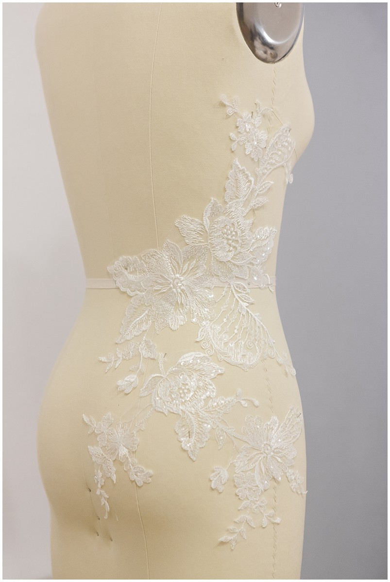 GROßE spiegelige Pailletten Hochzeitskleid Applikation, Blumen Applikation, große Spitze Blume, Illusion Back Spitze, Blumenspitze// A17-050