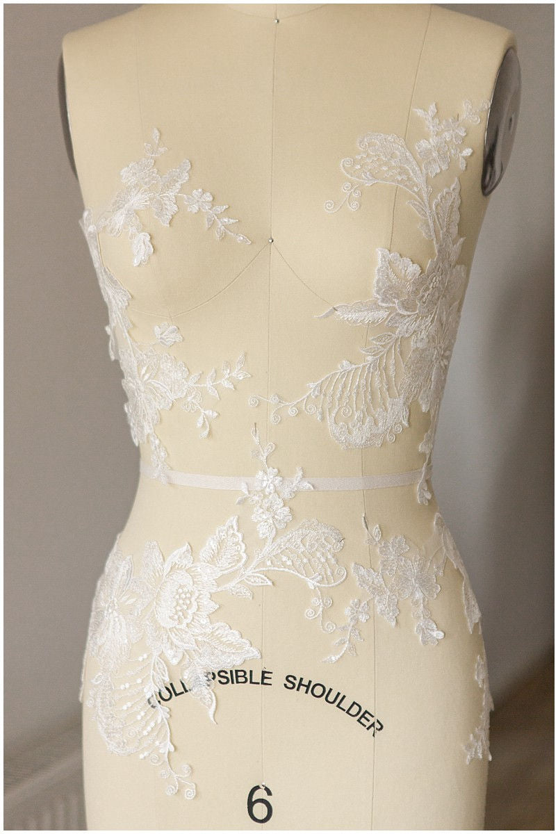 GROßE spiegelige Pailletten Hochzeitskleid Applikation, Blumen Applikation, große Spitze Blume, Illusion Back Spitze, Blumenspitze// A17-050