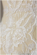 2x LARGE mirrored lace - PAIR = 2 yds/ Floral lace trim off-white/ Bridal dress lace/ Sequin lace trim// T17-003