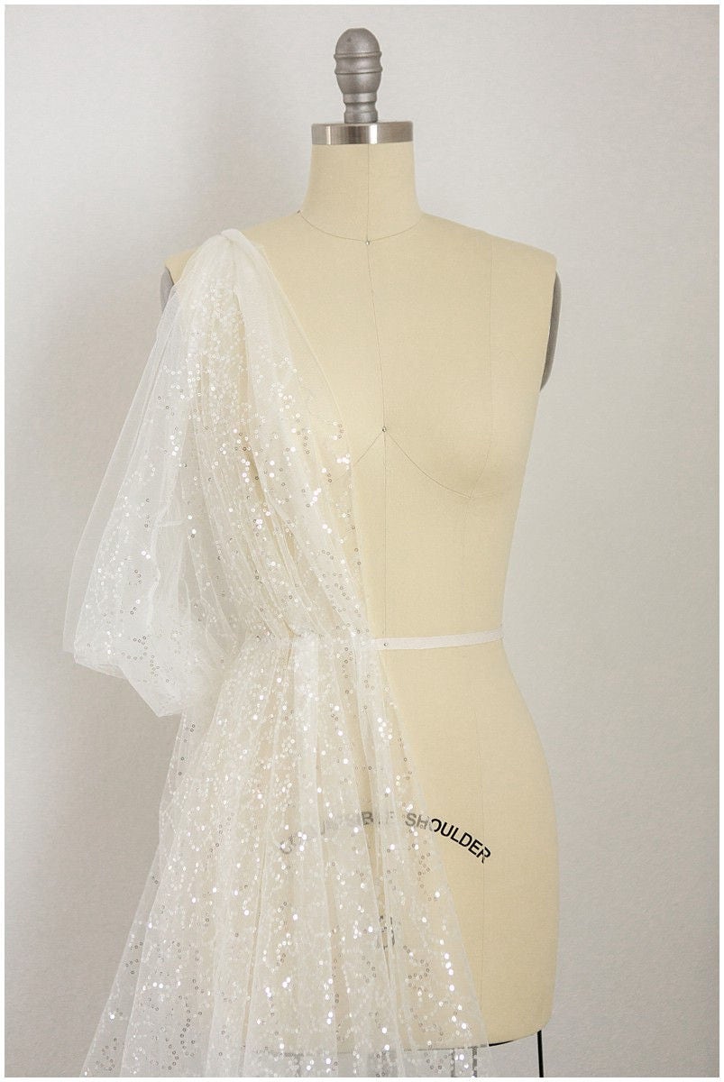Fine sequin lace/ sequin tulle fabric for wedding dresses/ off-white lace with sequins// L17-067