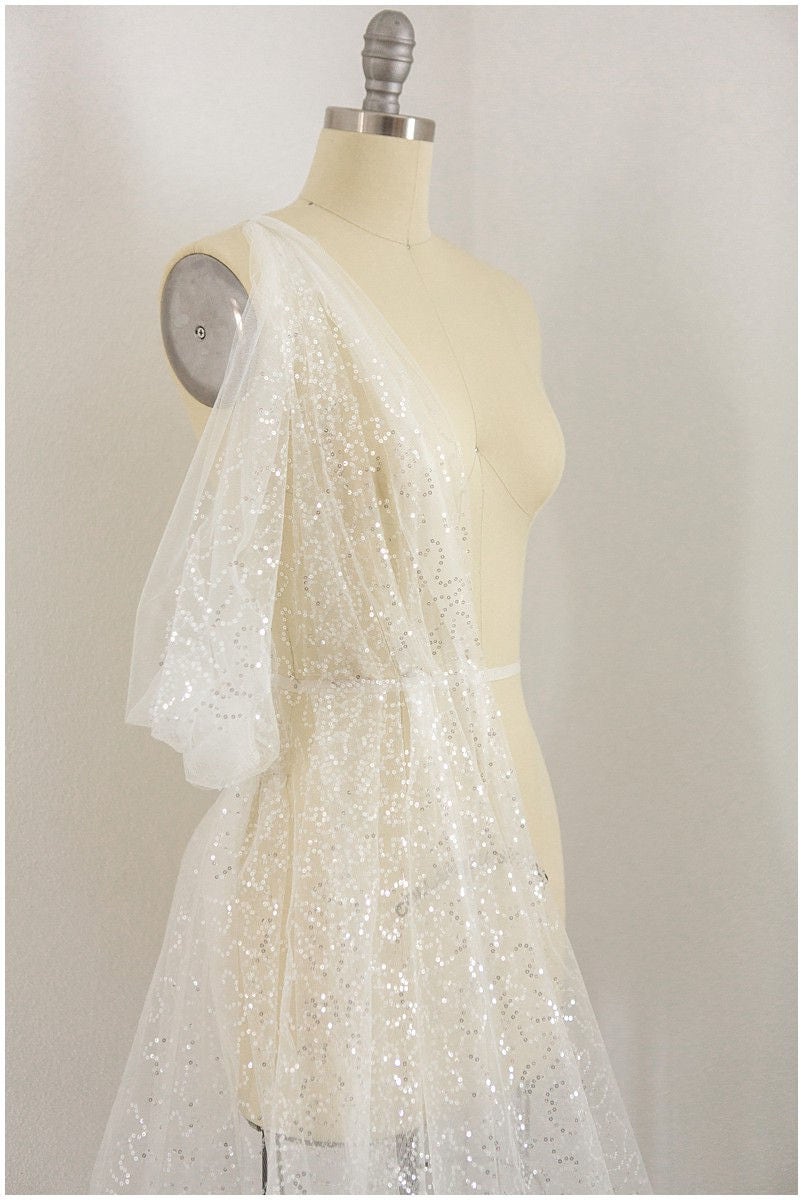 Fine sequin lace/ sequin tulle fabric for wedding dresses/ off-white lace with sequins// L17-067