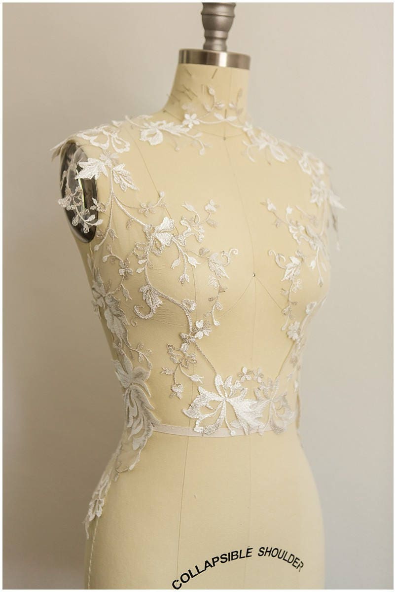 PAAR (2Stk) Große elfenbein-silber gespiegelte Spitzenblumen, Spitzenaufnäher, Spitzenblumen Applikation, Hochzeitskleid Spitze Blume, Braut Applikation// A17-044