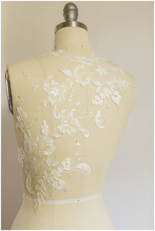 Pailletten Hochzeitskleid Applikation, BAUMWOLLE, Blumen Applikation, Spitzenblumen Aufnäher, Illusion Back Lace, Blumenspitze// A17-026-C