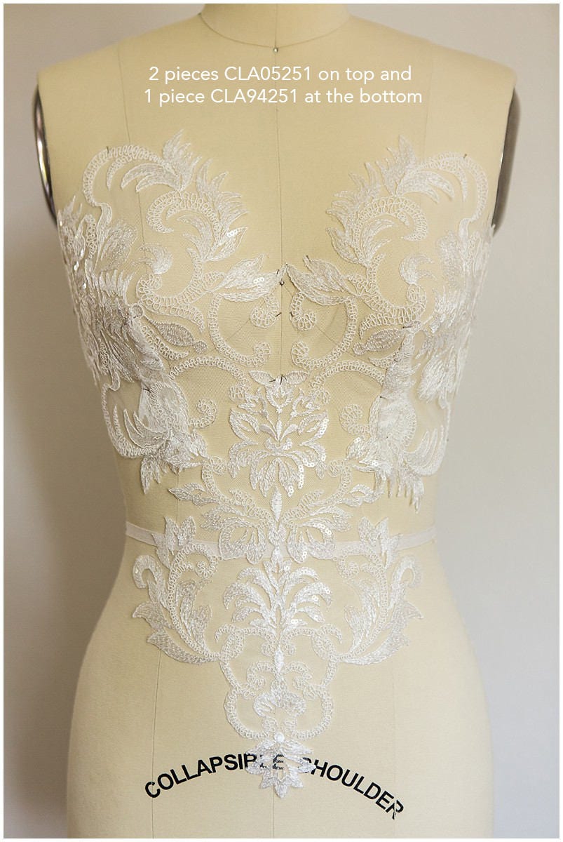 Pailletten Hochzeitskleid Applikation, Blumen Applikation, große Spitze Blume, IVORY, Illusion Back Lace, BlumenSpitze, verschnörkelte Spitze Aufnäher// A17-032