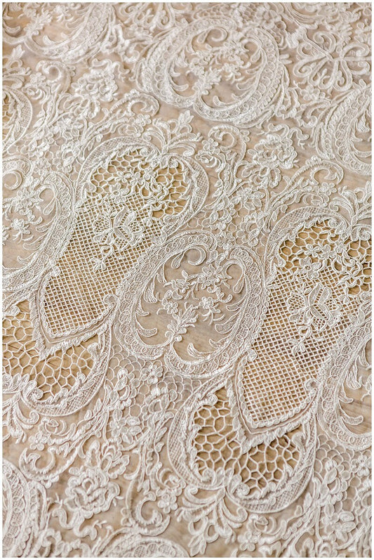Ornament Hochzeit Spitze mit Netzelementen, Kordel Ornament Spitze Stoff, BrautSpitze Stoff, Hochzeitskette Stoff// L17-055
