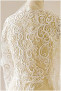 Embroidered bridal lace fabric off-white/ ornate bridal lace/ embroidered bridal lace fabric// L17-054