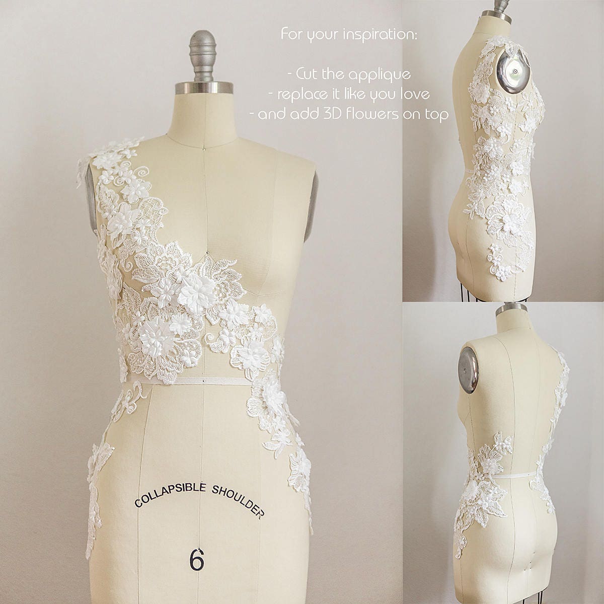 GROßE BlumenApplikation, gespiegelte PAILLETTEN Hochzeitskleid Applikation, große Spitze Blume, Illusion Back Spitze, Blumenspitze// A17-038