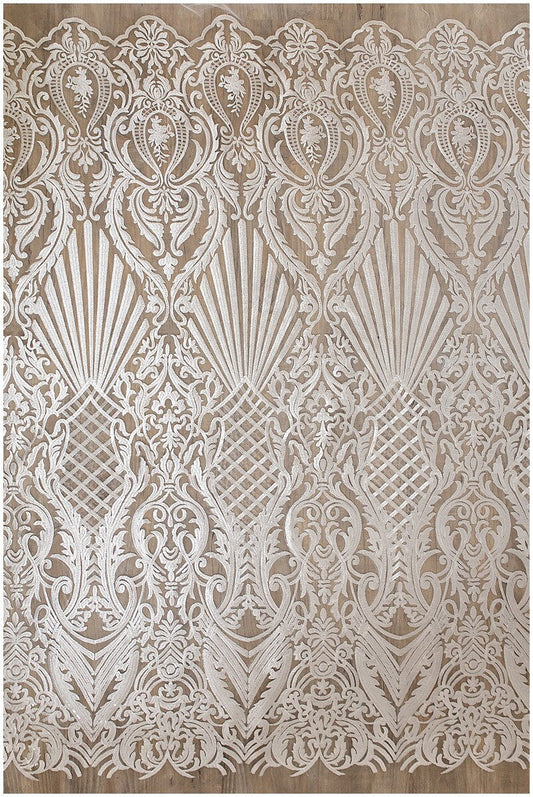 Schwerer uni bestickter Pailletten Spitzenstoff, weiße Spitze, Hochzeitsspitze, Alencon Spitze, Mesh Spitzenstoff, Guipure Lace// L17-061
