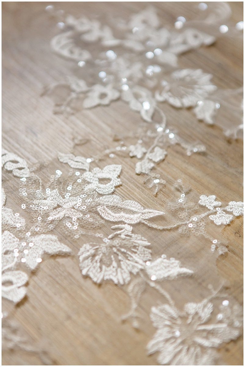 Sequin wedding dress applique, RAYON, flower applique, lace flower patch, illusion back lace, floral lace // A17-026-R