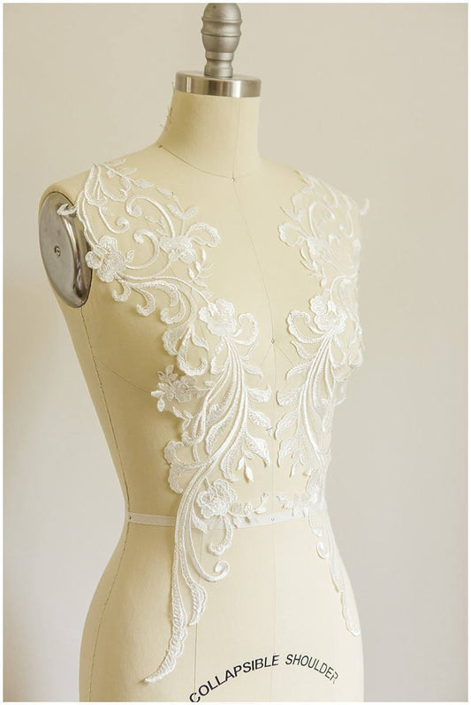 2Stk. Gespiegelte Brautblüten Applikation für Hochzeitskleider - IVORY + PAILLETTEN Spitzenblume, Spitzenaufnäher, Hochzeitskleid Applikation// A17-059