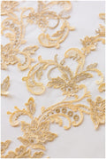 YELLOW + GOLD lace flower applique, mirrored lace flower panel, wedding dress lace, lace patch, bridal dress applique, gold lace // A17-068