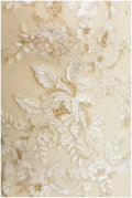 IVORY + GOLD Spitzenblume Applikation, gespiegelte Spitzenblumenplatte, Hochzeitskleid Spitze, Spitzenaufnäher, Brautkleid Applikation, Goldspitze// A17-047