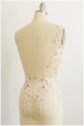 IVORY + GOLD Spitzenblume Applikation, gespiegelte Spitzenblumenplatte, Hochzeitskleid Spitze, Spitzenaufnäher, Brautkleid Applikation, Goldspitze// A17-047