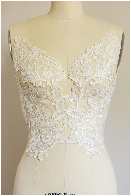 2x große OFF-WHITE Gespiegelte Spitzenblume Applikation, Spitzenblume, Hochzeitskleid Spitze, Spitzenaufnäher, Brautkleid Applikation// A17-029