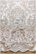 Very soft and beautiful ornamental lace with net elements - wedding dress lace, bridal lace fabric, net lace design -off-white// L17-031