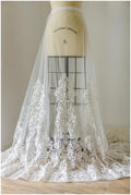 Embroidered bridal lace fabric off-white/ ornate bridal lace/ embroidered bridal lace fabric// L17-054