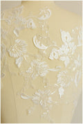 Sequin wedding dress applique, RAYON, flower applique, lace flower patch, illusion back lace, floral lace // A17-026-R