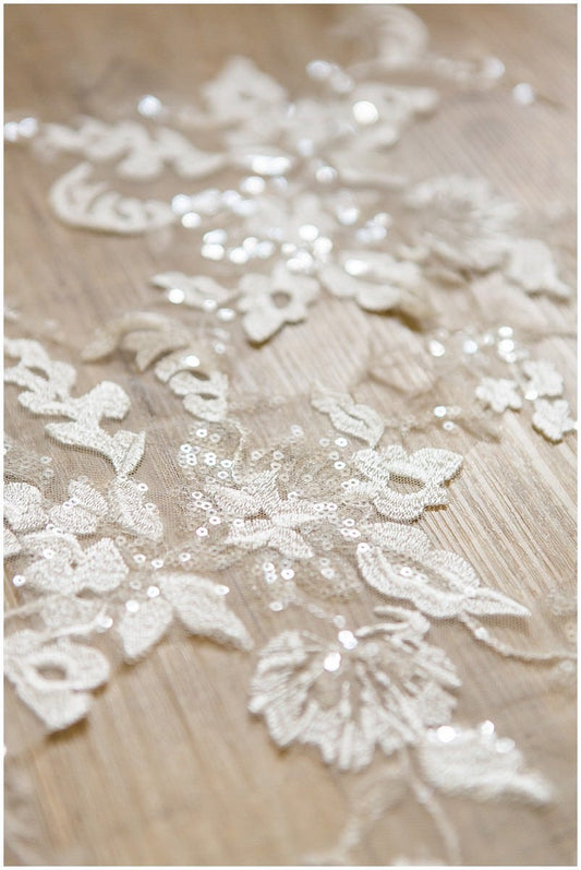 Pailletten Hochzeitskleid Applikation, RAYON, Blumen Applikation, Spitzenblumen Aufnäher, Illusion Back Lace, Blumenspitze// A17-026-R