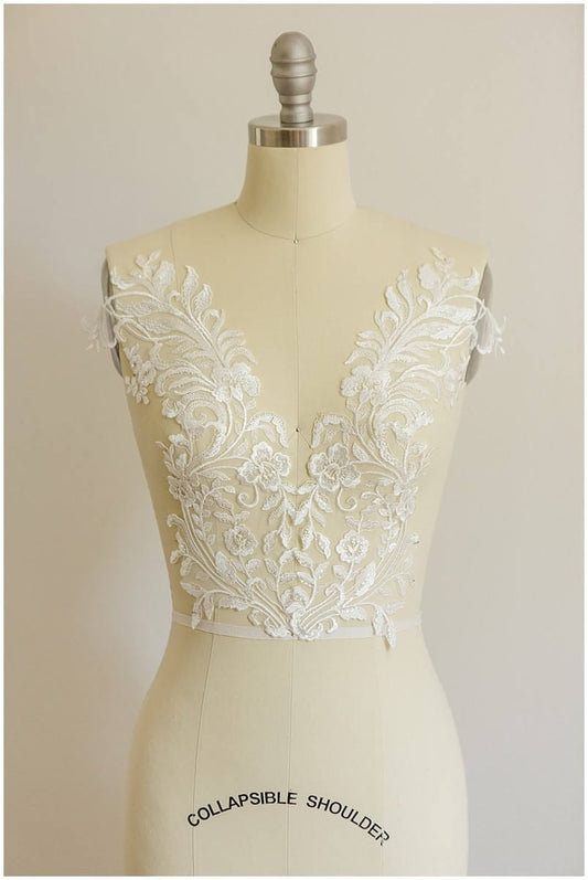 2Stk. gespiegelte weiche Spitzenblumen Applikation für Hochzeitskleider - IVORY + PAILLETTEN - Spitzenblume, Spitzenaufnäher, Brautkleid Applikation// A17-058