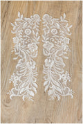 2Stk. gespiegelte weiche Spitzenblumen Applikation für Hochzeitskleider - IVORY + PAILLETTEN - Spitzenblume, Spitzenaufnäher, Brautkleid Applikation// A17-058