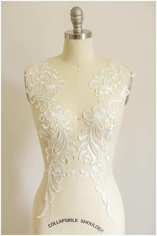 2Stk. Gespiegelte Brautblüten Applikation für Hochzeitskleider - IVORY + PAILLETTEN Spitzenblume, Spitzenaufnäher, Hochzeitskleid Applikation// A17-059