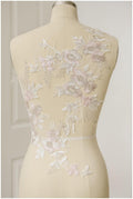 1 Paar (2Stk) rosé+ivory+silber Blumen Applikation, Große BlumenSpitze Applikation, Blumen Applikation, Hochzeitskleid Spitzen Applikation// A17-060