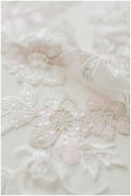 1 Paar (2Stk) rosé+ivory+silber Blumen Applikation, Große BlumenSpitze Applikation, Blumen Applikation, Hochzeitskleid Spitzen Applikation// A17-060