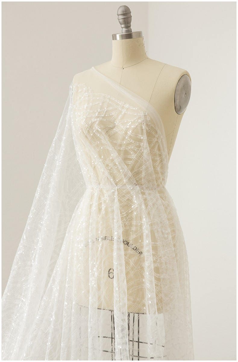 Encaje moderno y suave con lentejuelas, encaje para vestido de novia, tul con lentejuelas para vestidos de novia, tejido con lentejuelas brillantes // L17-078
