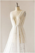 Moderner Pailletten Spitzenstoff/ Pailletten Netzstoff Off-White/ Hochzeitskleid Spitze/ weich bestickter Spitzenstoff/ Braut Spitze// L17-096