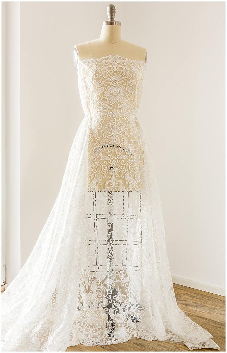 Ornate bridal lace, Guipure look wedding dress lace fabric, Berta Bridal inspired lace, veil lace, Alencon lace fabric// L17-095